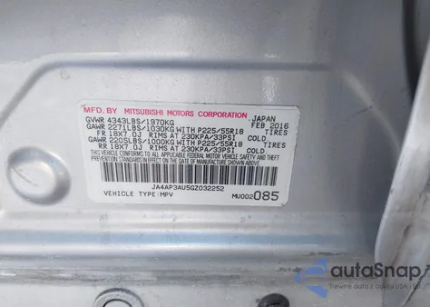 2016 Mitsubishi Outlander Sport 2.0 Es z USA, uszkodzony, nr VIN JA4AP3AU5GZ032252